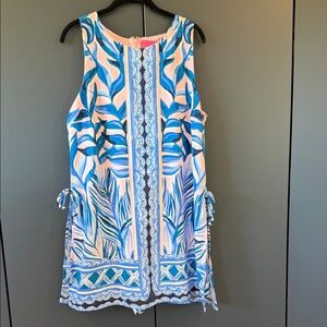 Sleeveless Tropical Print Romper in Blue and Pink